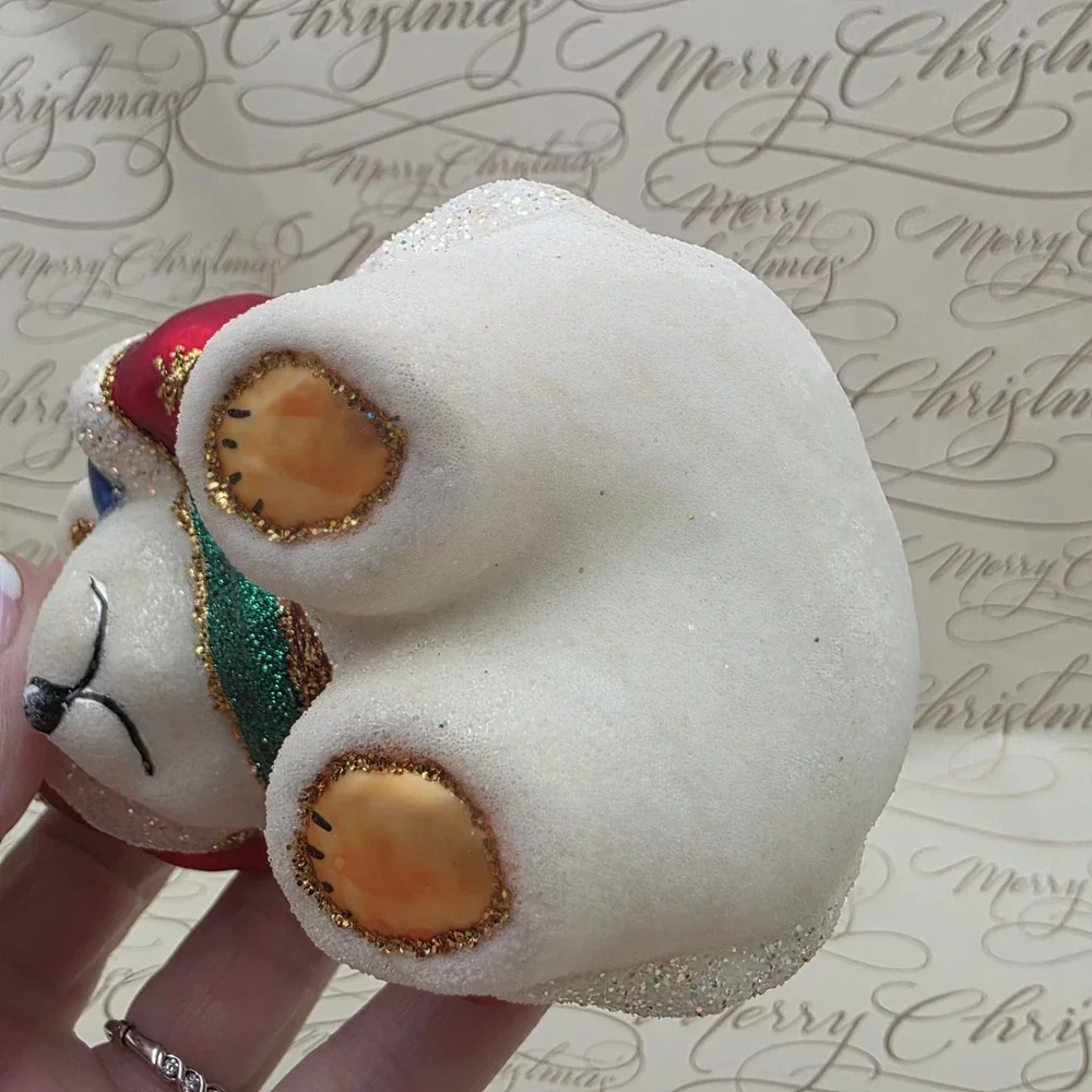 2 Polar Bear Christmas Ornaments Golf Winter Scarf Blown Glass Hand‎ Painted